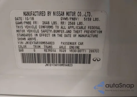 2019 Infiniti Q50 3.0T Luxe z USA, uszkodzony, nr VIN JN1EV7AR1KM554823